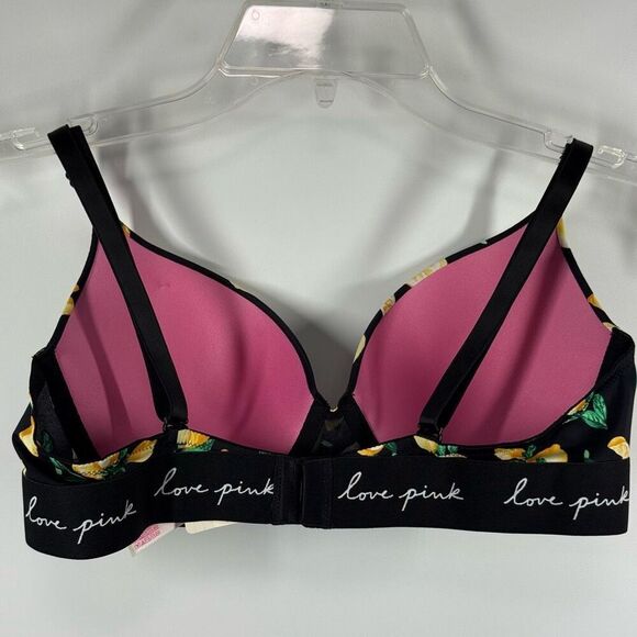 PINK Victoria's Secret wear everywhere push up Bra Black with Lemons Size 36C N - Picture 8 of 9